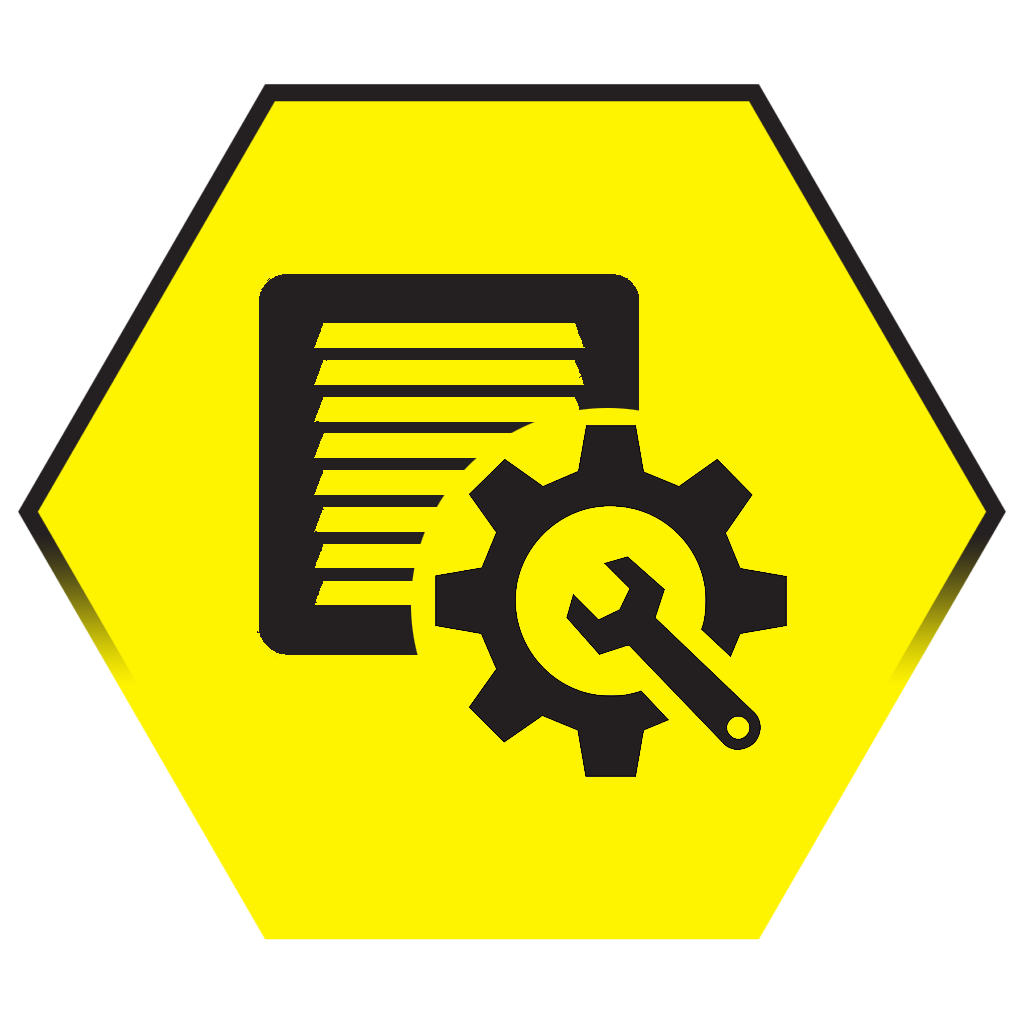 A yellow sign showing repair tool symbols next to an air duct vent.