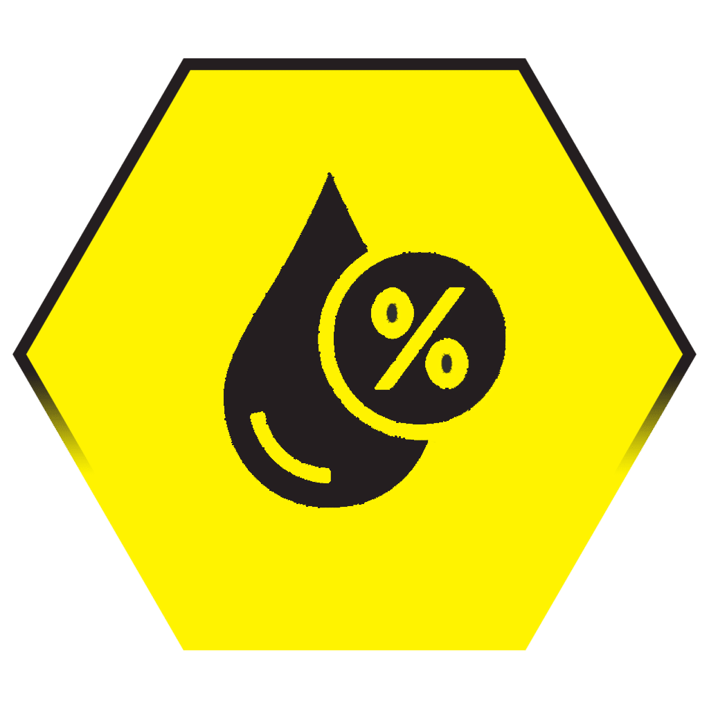 A yellow sign showing a water drop next to a percent symbol, indicating percentage of humidity in the air.