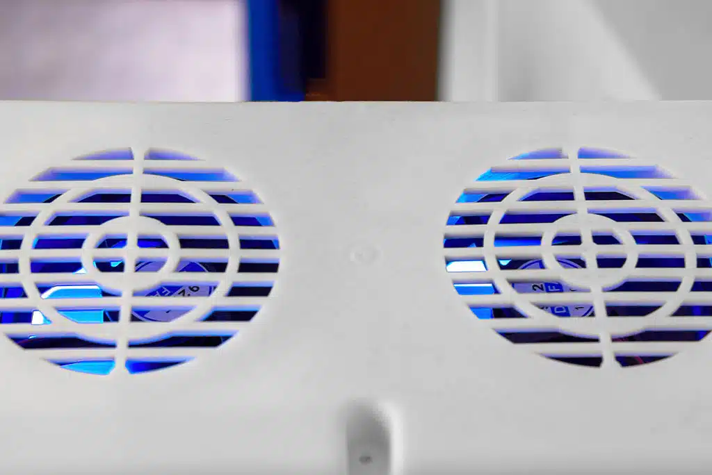 Close-up on vents of a UV light air purifier in a home.